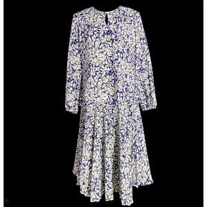 VTG Sherri Lynn Dress 16 White Navy Blue Gray Swirl Full Pleat Skirt Midi